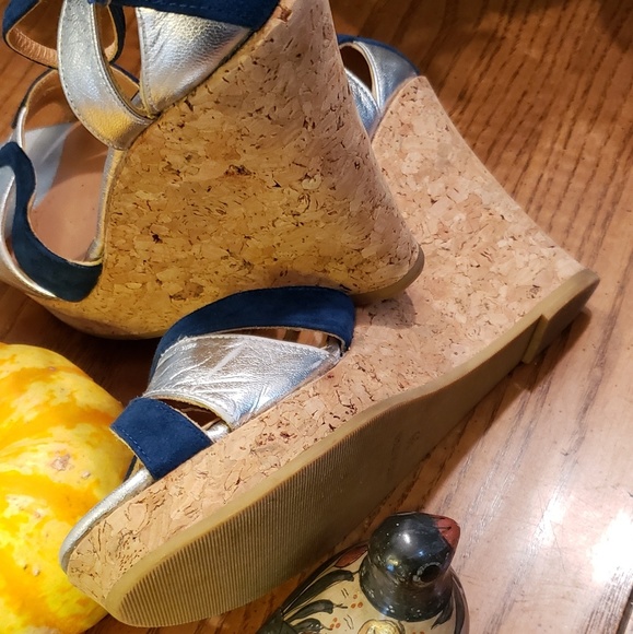 METALIC SilverCork Chunky Wedge Platforms Jean-Michel Catzabat Evening Events 9 - Picture 4 of 13